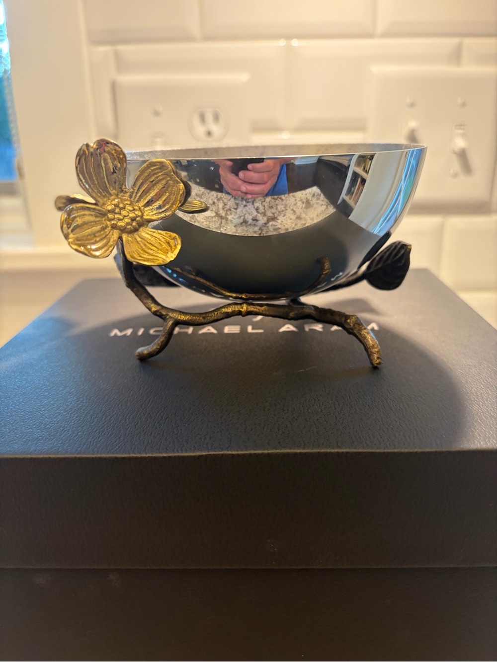 Michael Aram Silver Bowl with Gold Flower Base